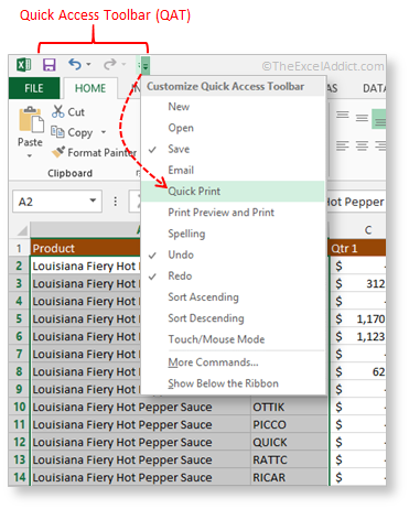 Add Quick Print Command Button To Quick Access Toolbar in Microsoft Excel 2007 2010 2013 2016 2019 365