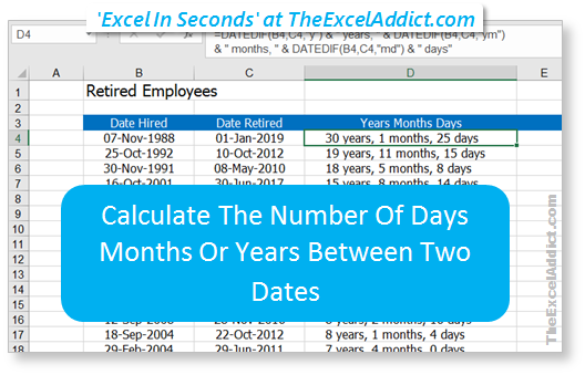 Calculate The Number Of Days, Months Or Years Between Two Dates