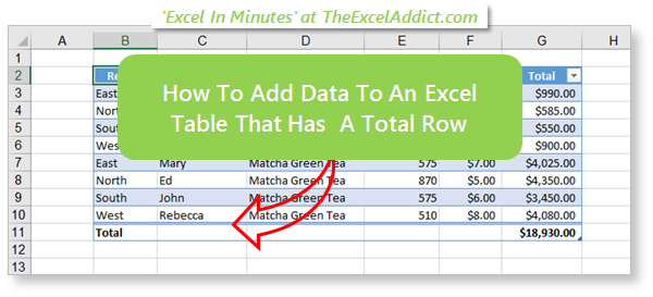 How To Add Data To An Excel Table That Has A Total Row