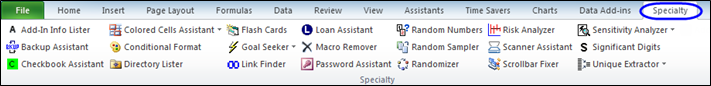 Microsoft Excel Add-In: Specialty Ribbon