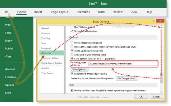 Alternate Startup Folder in Microsoft Excel 2007 2010 2013 2016 2019 365