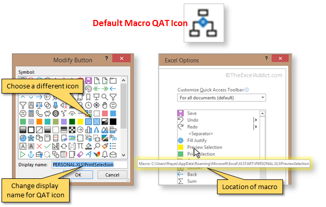 Change Macro Icon And Display Name On Quick Access Toolbar in Microsoft Excel 2007 2010 2013 2016 2019 365