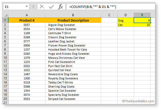 COUNTIF Function With Wildcards in Microsoft Excel 2007 2010 2013 2016 365