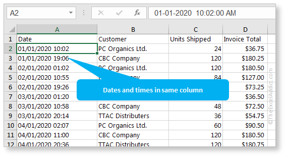 Dates And Times In Same Column in Microsoft Excel 2007 2010 2013 2016 2019 365