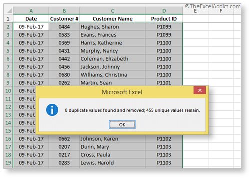 Duplicates Removed Confirmation Dialog in Microsoft Excel 2007 2010 2013 2016 365