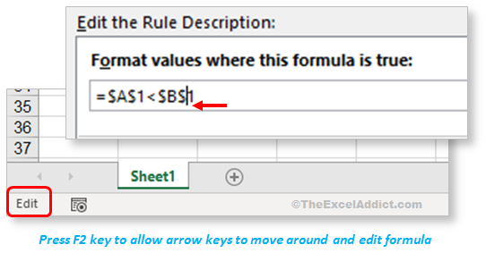 Edit Dialog Box Formula Using Arrow Keys in Microsoft Excel 2007 2010 2013 2016 2019 365