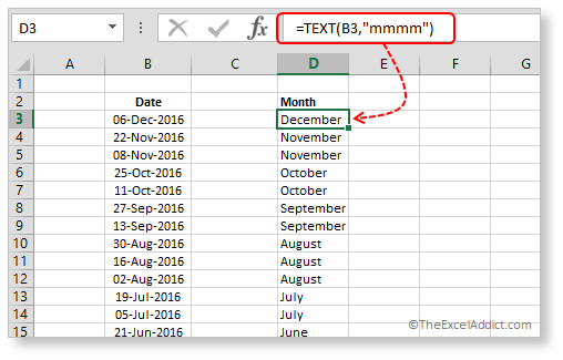 Microsoft Excel Tip Extract A Month S Name From A Date