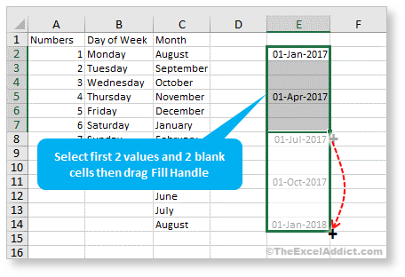 Fill Date Series With Two Blank Rows Between in Microsoft Excel 2007 2010 2013 2016 2019 365