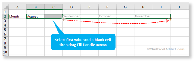 Fill Series Across Columns With Blanks in Microsoft Excel 2007 2010 2013 2016 2019 365