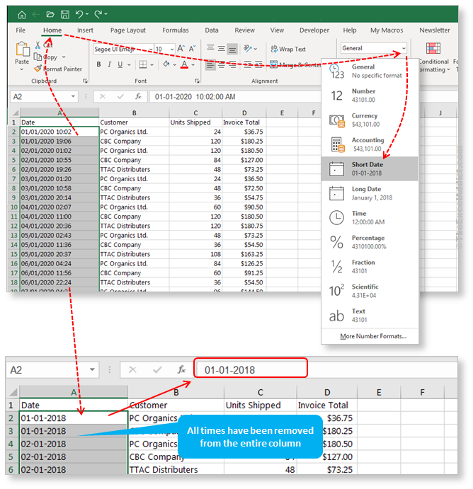 Format Dates To Hide Time in Microsoft Excel 2007 2010 2013 2016 2019 365