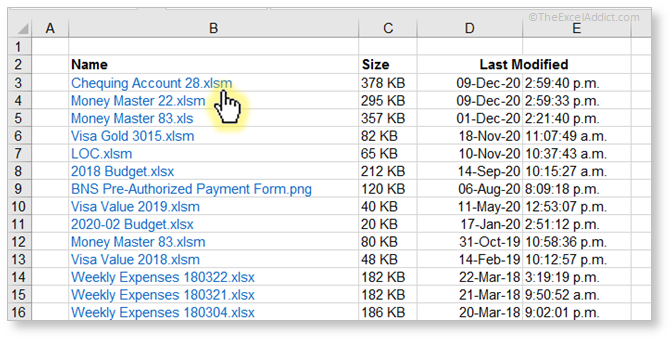 Hyperlink List Of Files in Microsoft Excel 2007 2010 2013 2016 2019 365