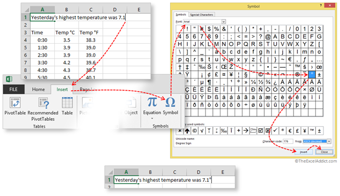 Insert Degree Symbol in Microsoft Excel 2007 2010 2013 2016 365