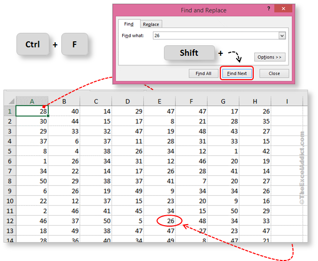 Keyboard Shortcut Search Backwards in Microsoft Excel 2007 2010 2013 2016 2019 365