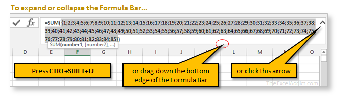 Keyboard Shortcut To Expand Or Collapse Formula Bar in Microsoft Excel 2007 2010 2013 2016 365