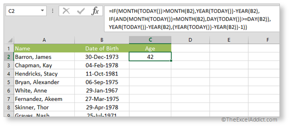Long Complex Formula To Calculate Age in Microsoft Excel 2007 2010 2013 2016 365