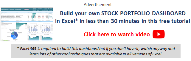 Learn how to build your own stock portfolio dashboard in Excel in less than 30 minutes in this free tutorial.
