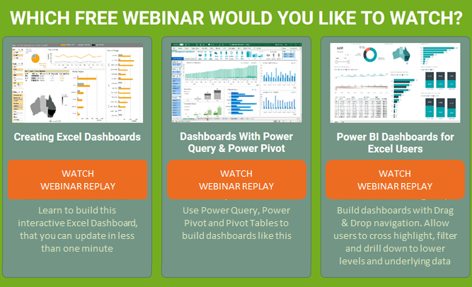 Watch Excel Dashboard Webinars Replay Online by Mynda Treacy