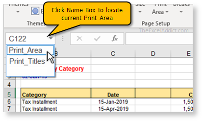 Use the Name Box to quickly Locate the current Print Area in Microsoft Excel 2007 2010 2013 2016 2019 365