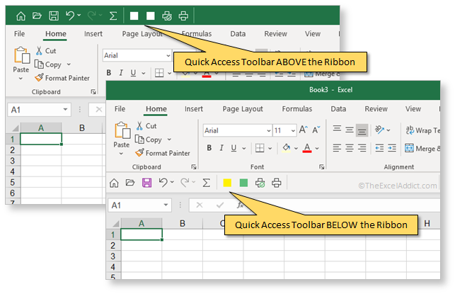 Quick Access Toolbar Above Or Below The Ribbon in Microsoft Excel 2007 2010 2013 2016 2019 365