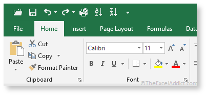 IMAGE: Quick Access Toolbar in Excel 2016/365 with no colors