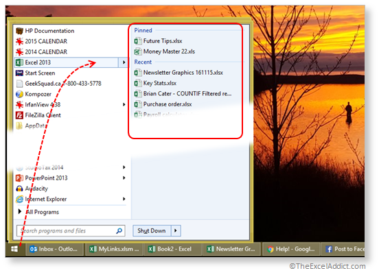 Recent Files On Start Menu in Microsoft Excel 2007 2010 2013 2016 365
