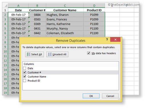 Remove Duplicates Select Columns in Microsoft Excel 2007 2010 2013 2016 365