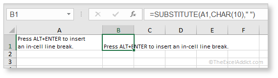 Remove Line Breaks Using Substitute Formula in Microsoft Excel 2007 2010 2013 2016 2019 365