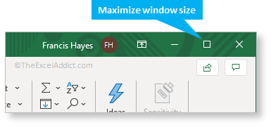 Restore Window To Full Screen in Microsoft Excel 2007 2010 2013 2016 2019 365