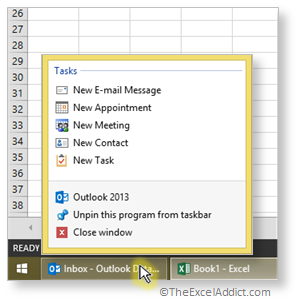 Right Click Taskbar Options in Microsoft Excel 2007 2010 2013 2016 365