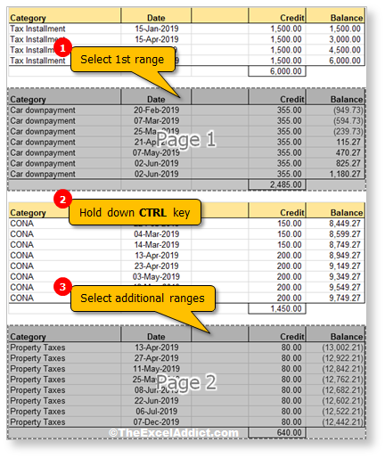 Set Separate Ranges As One Print Area in Microsoft Excel 2007 2010 2013 2016 2019 365