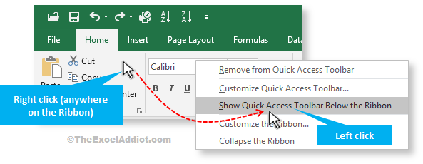 IMAGE: Show Quick Access Toolbar Below Ribbon in Microsoft Excel 2007 2010 2013 2016 365