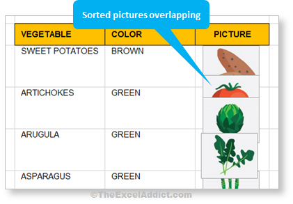 Sorted Pictures Overlapping Out Of Order in Microsoft Excel 2007 2010 2013 2016 2019 365