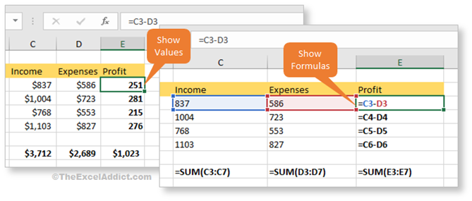 Toggle View Formulas And Values in Microsoft Excel 2007 2010 2013 2016 365