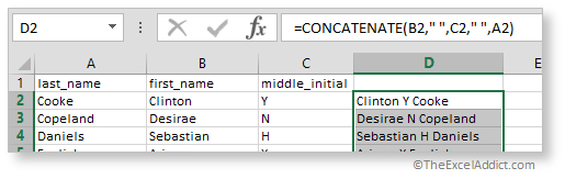 Use the CONCATENATE Function To Combine Multiple Text Strings Into One Cell in Microsoft Excel 2007 2010 2013 2016 365