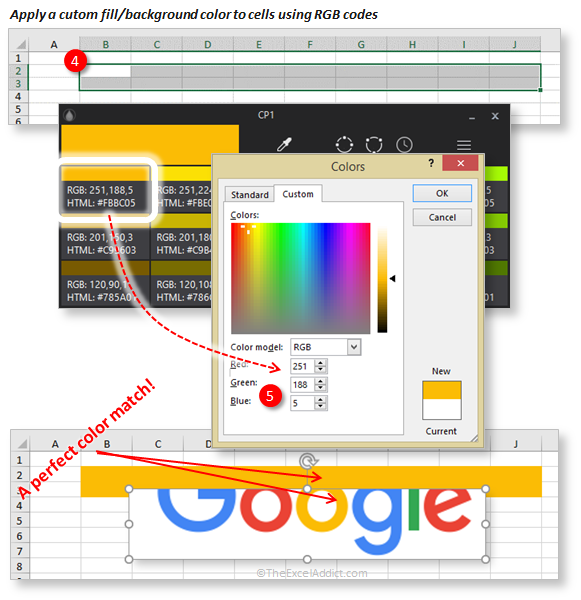 Use Custom RGB And HTML Color Codes in Microsoft Excel 2007 2010 2013 2016 2019 365