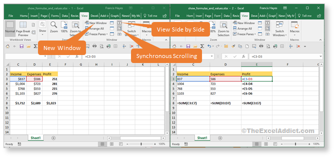 View Formulas And Values Side By Side in Microsoft Excel 2007 2010 2013 2016 365