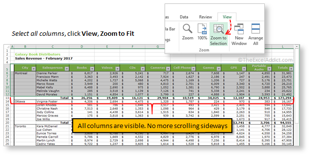 Zoom To Fit Selection Command in Microsoft Excel 2007 2010 2013 2016 365